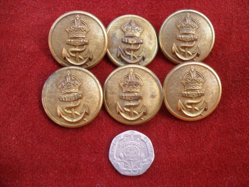 6 X Large Royal Naval Officers Gilt Buttons