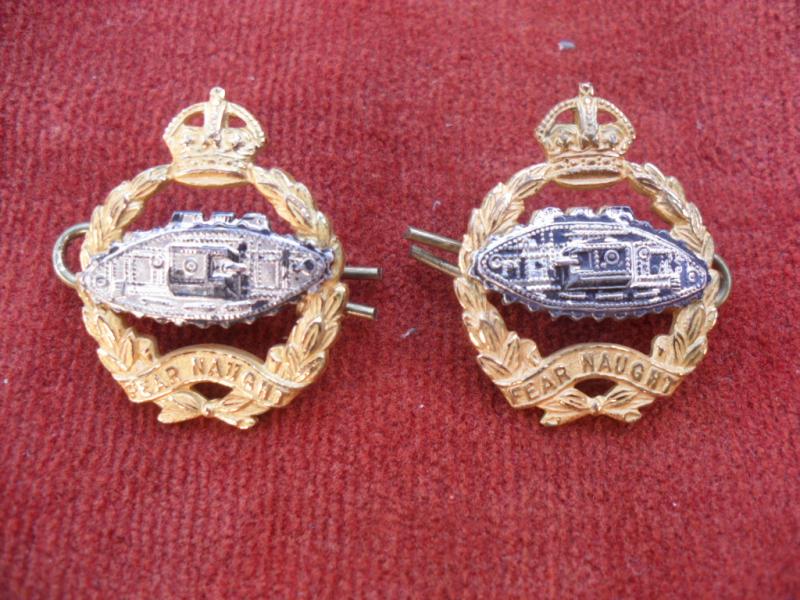 WW2 Royal Tank Regiment Officers Gilt Collar Badges