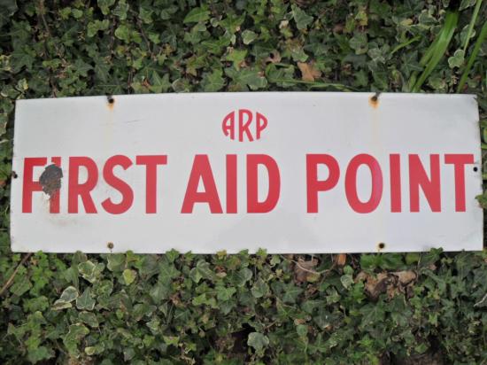 Rare Early WW2 ARP 'First Aid Point' Enamel Sign
