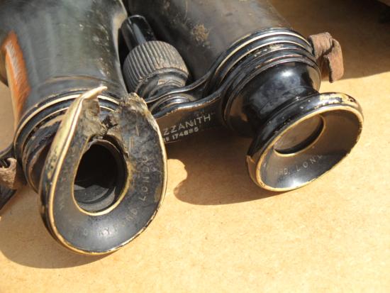 Additional Images WW1 Bullet Damaged Binoculars & Leather Case (Code 51292)