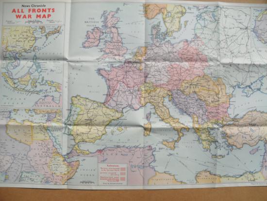 WW2 News Chronicle All Fronts War Map Circa Early 1941