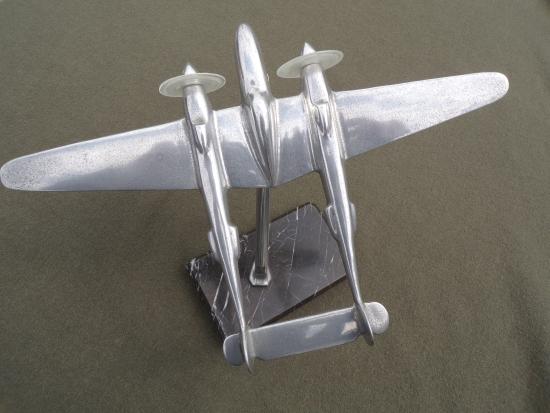 Vintage Chrome - Plated USAAF Lockheed P- 38 Lightning Fighter Aircraft Desktop Model