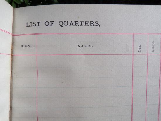 Late Victorian / Boer War Period Army Book 123 (List Of Quarters For Billeting Troops)