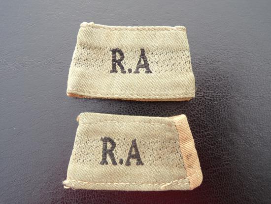 WW2 Royal Artillery (R.A) Tropical Issue Slip-on Shoulder Titles 1944