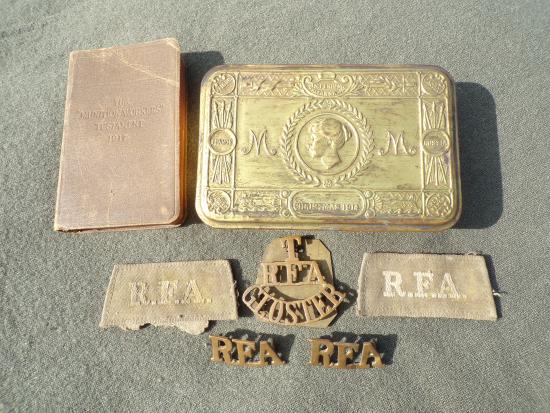 WW1 Royal Field Artillery Insignia Group & Scarce ''Munition Workers'' Testament 1917